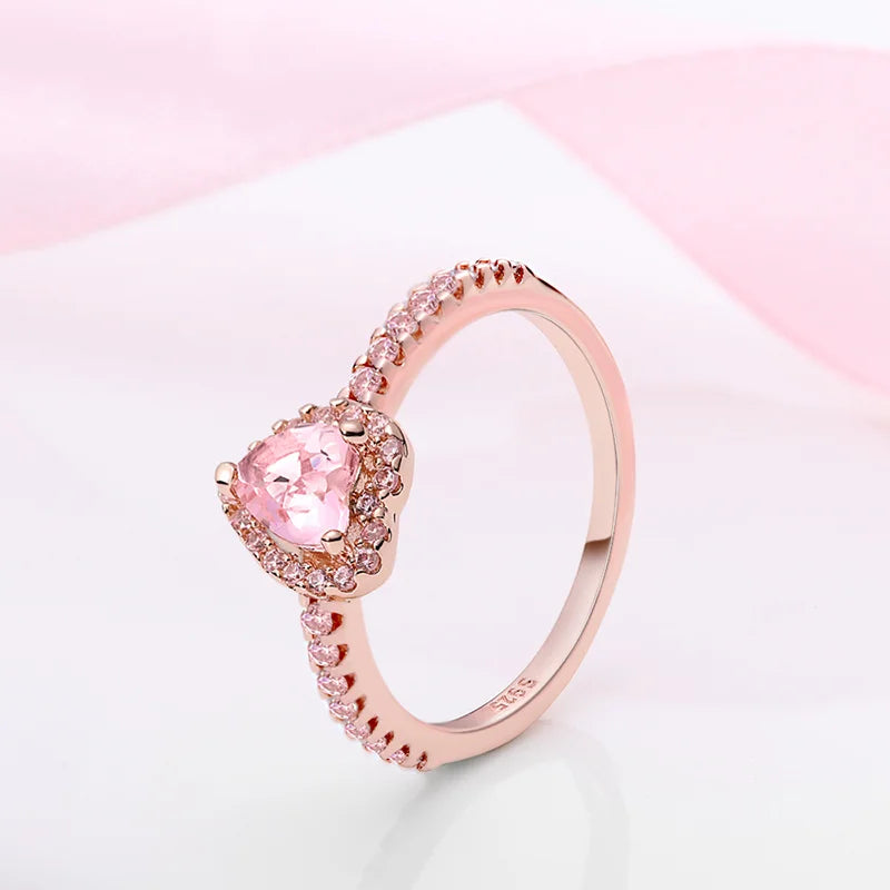 Fashion 925 Sterling Silver Pink Heart Rose