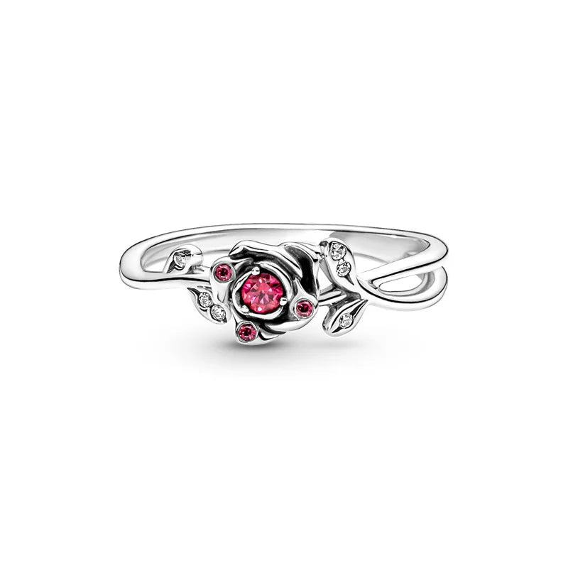 Fashion 925 Sterling Silver Pink Heart Rose