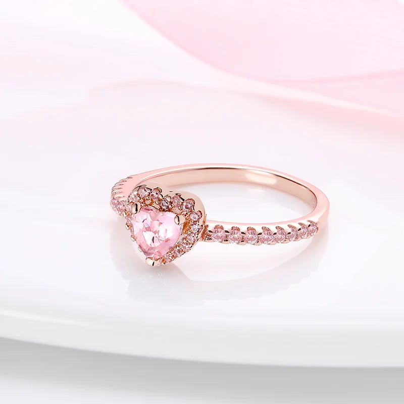 Fashion 925 Sterling Silver Pink Heart Rose